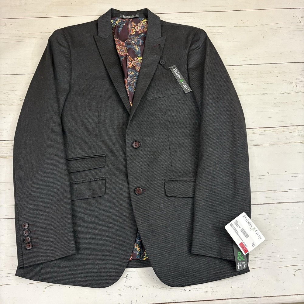 Paisley & Gray Blazer Sport Coat Mens 38R Gray Slim Fit Stretch Paisley Lining